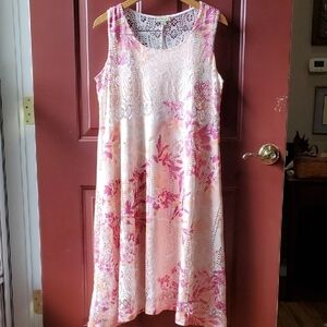ONE WORLD Pink and White Sleeveless A-Line Midi Dress